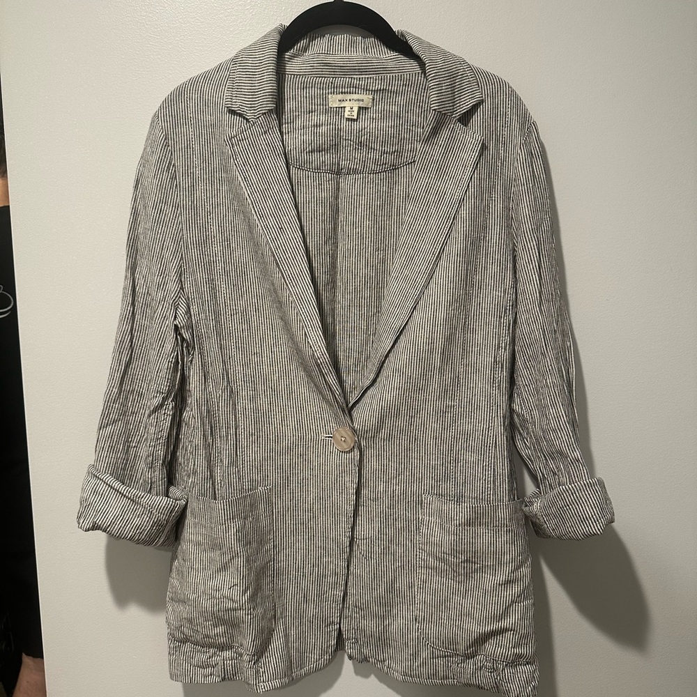 Max Studio Linen Blend Striped Blazer